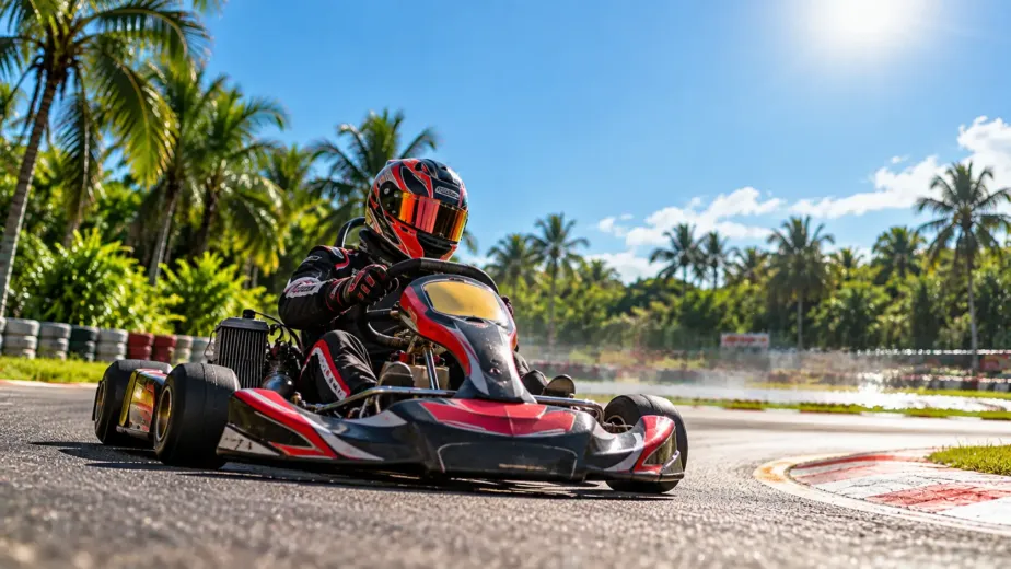 Kart en pista bajo el sol intenso, un ejemplo de karting con calor en Tabasco
