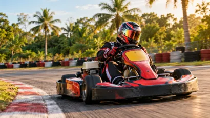 Alt: Piloto de kart tomando una curva durante su entrenamiento para karting en Villahermosa